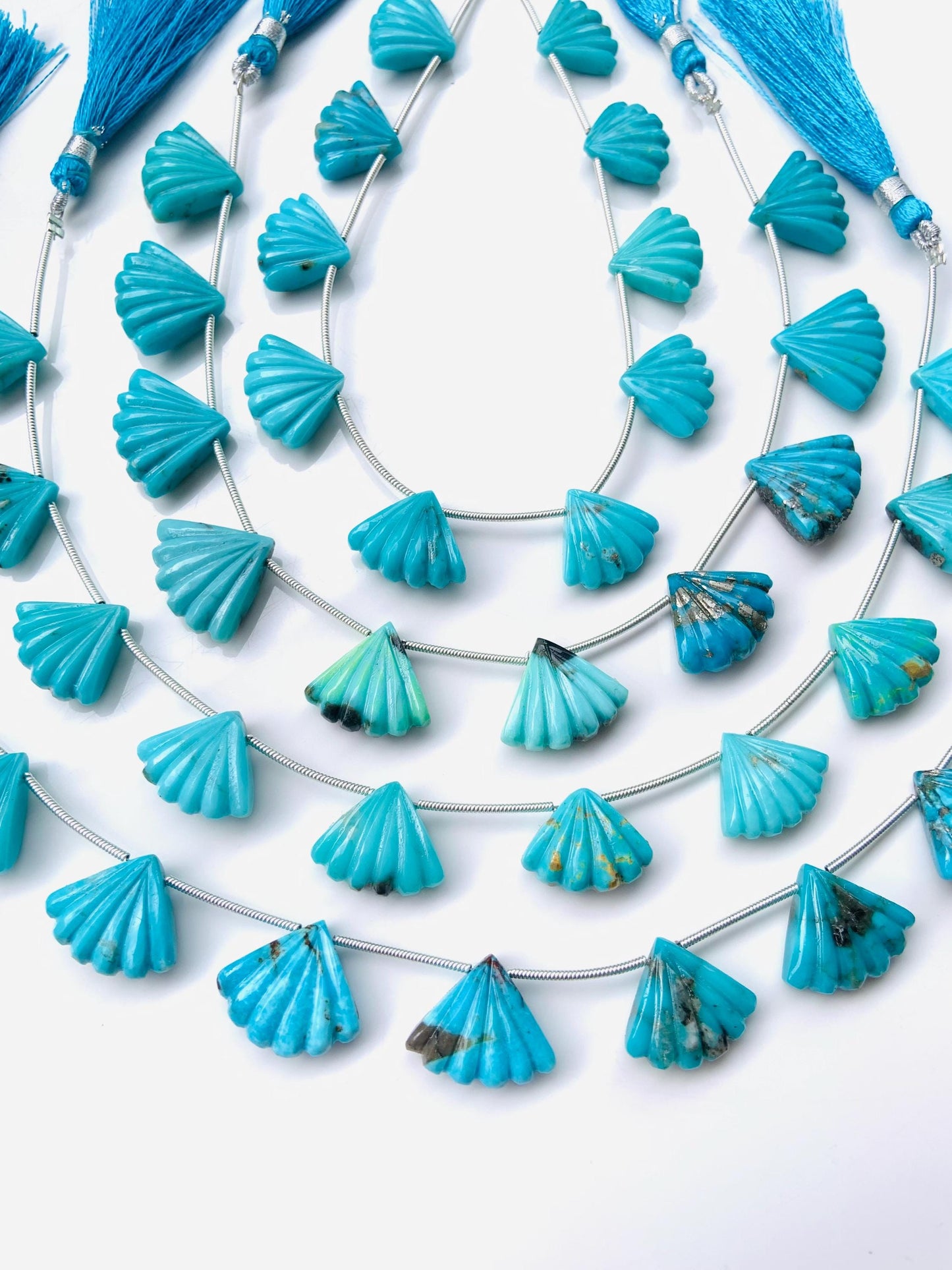 10 Pcs Arizona Turquoise Carved Fan Briolette Beads 12x16mm–13x17mm