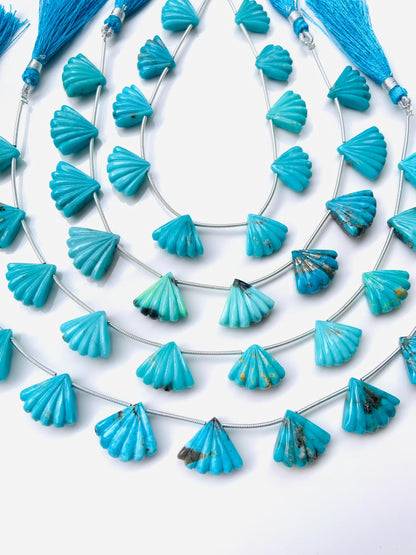 10 Pcs Arizona Turquoise Carved Fan Briolette Beads 12x16mm–13x17mm