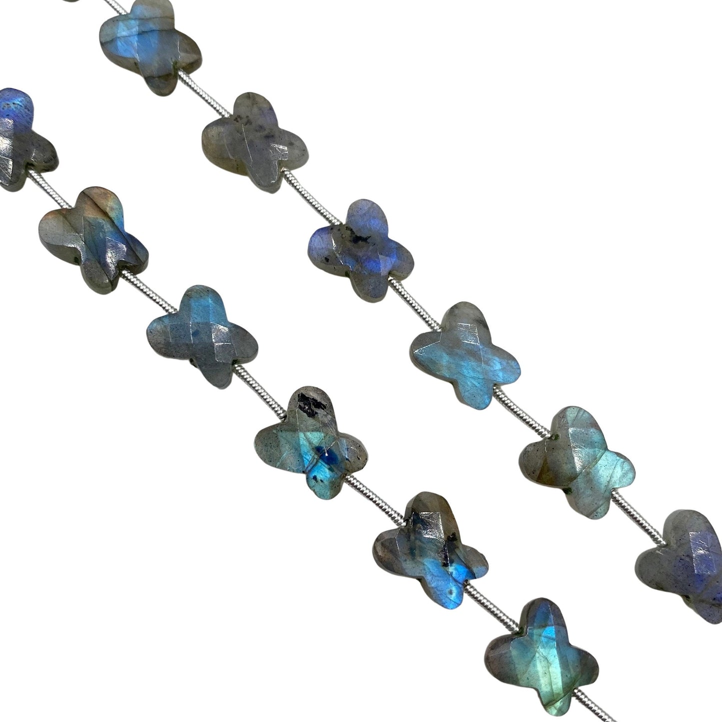 Natural Labradorite Butterfly Beads – Faceted Blue Flash Gemstone Strand (6 Inch)