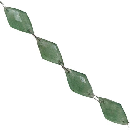 AAA Quality Natural Green Aventurine Gemstone, Faceted Rhombus Shape Briolette, Fancy Carved Double Drill Strand, Size 10X20mm, SKU- BBI817