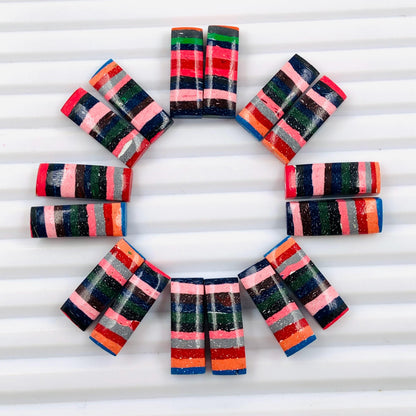 1 Pair Colorful Striped Smooth Long Rectangle Shape Gemstone, Size 6X18mm, Matching Pair Briolette, Earring Making Gemstone , SKU - BBI993