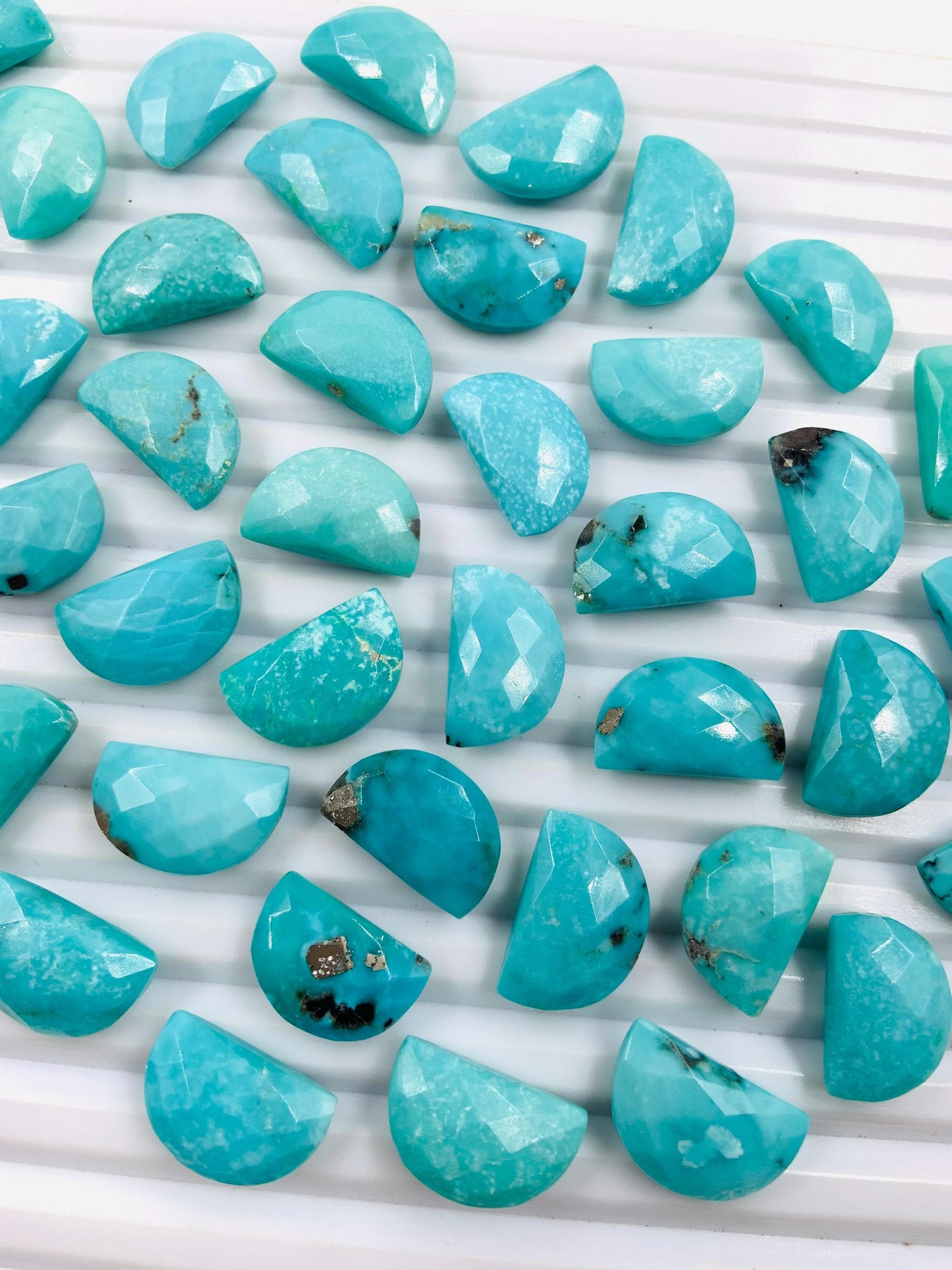 Natural Arizona Turquoise Gemstone Beads, Faceted Half Moon "D Shape Beads, Carving Gemstone, Size 10x16 mm, Loose Beads For Jewelry,