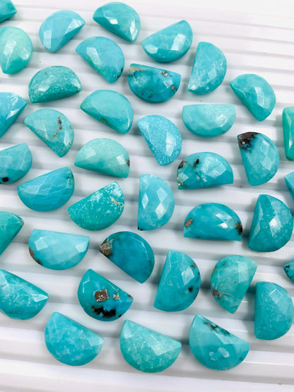 Natural Arizona Turquoise Gemstone Beads, Faceted Half Moon "D Shape Beads, Carving Gemstone, Size 10x16 mm, Loose Beads For Jewelry,