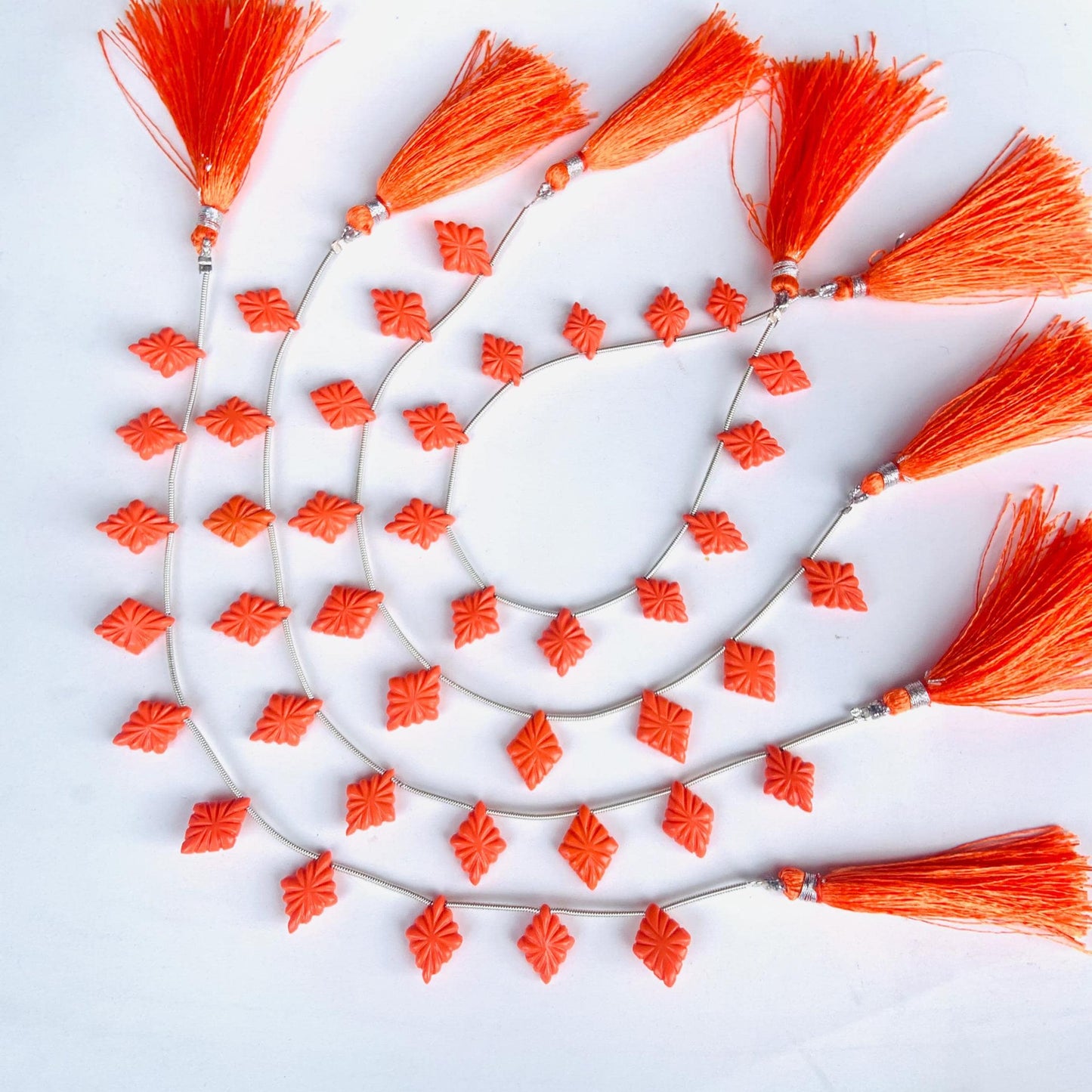Red Coral Slot Carved Fancy Lozenge Briolette Beads
