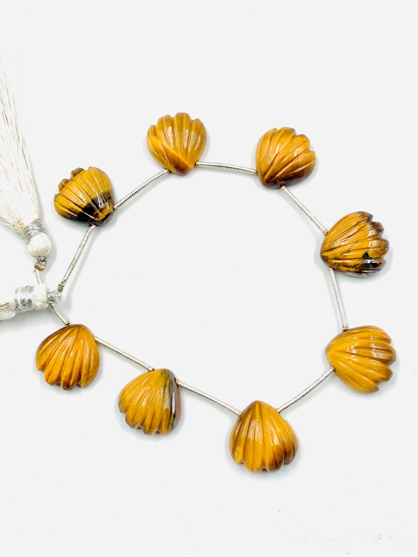 8 pcs Natural Tiger Eye Carved Fan shape Gemstone Briolette Side Drill Beads | Beads For Jewelry | Wholesale Gemstone beads BBI857