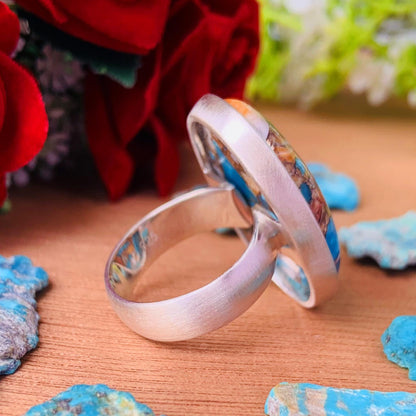 Big Oyster Copper Turquoise Statement Ring - 925 Silver Matte Finish