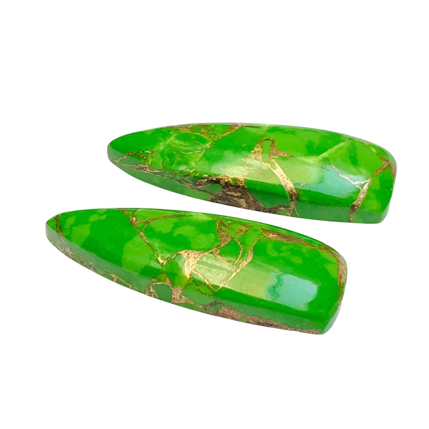 1 Pair Green Copper Turquoise Smooth Long Trillion Gemstone, Size 10x31mm, Matching Pair Briolette, Earring Making Gemstone , SKU - BBI972
