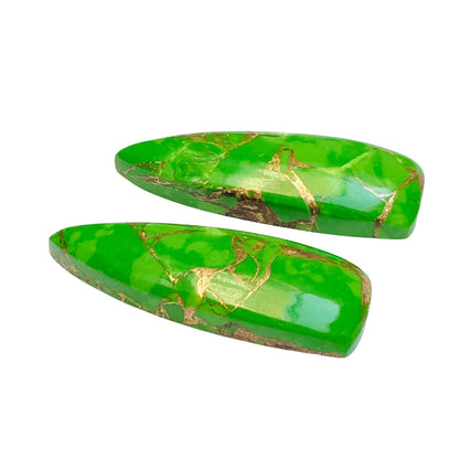 1 Pair Green Copper Turquoise Smooth Long Trillion Gemstone, Size 10x31mm, Matching Pair Briolette, Earring Making Gemstone , SKU - BBI972