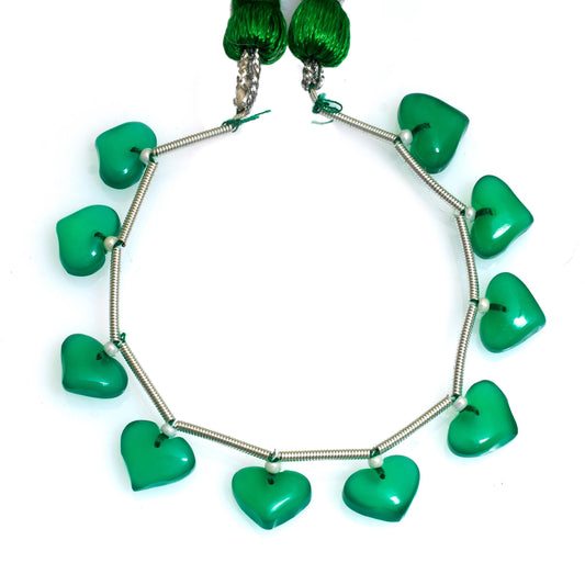 Natural Green Onyx Smooth Heart Briolette Beads 8x10x5mm – Faceted Face Drill