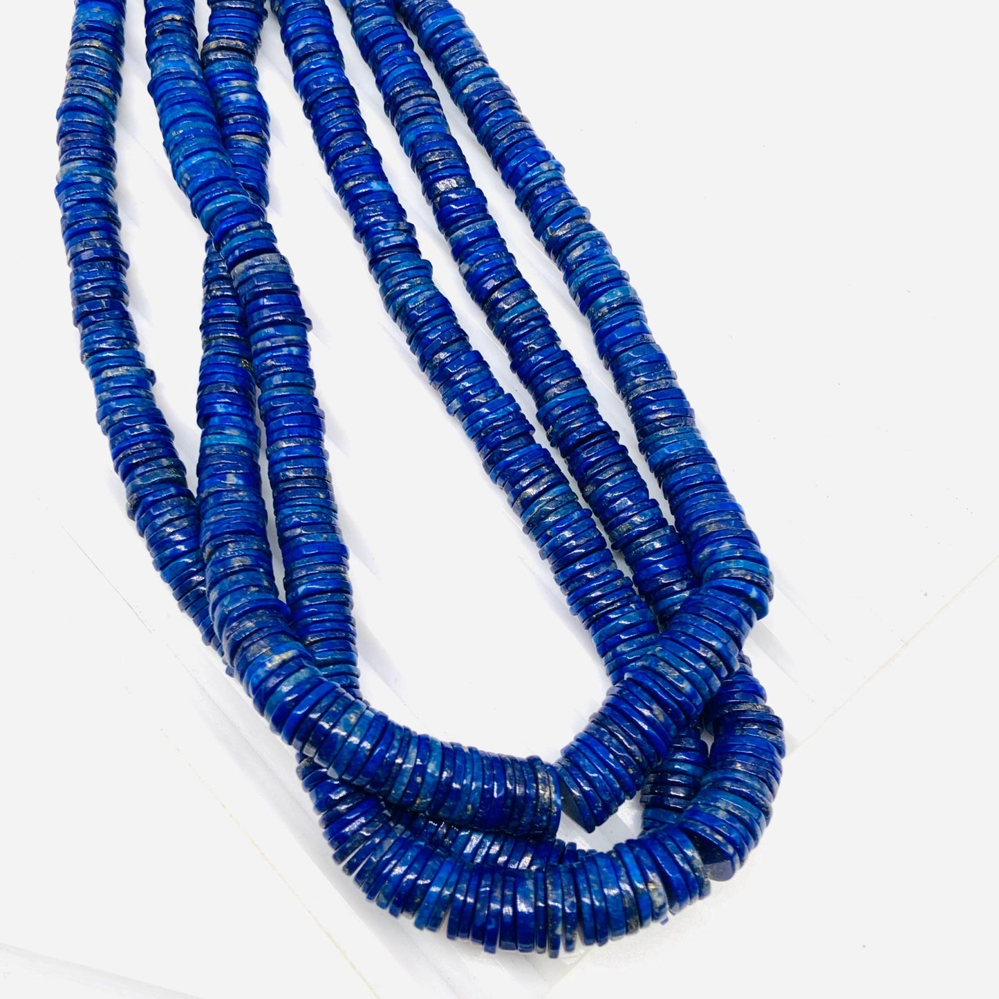 16 Inch Strand Natural Lapis Lazuli Smooth Heishi Tyre Shape Beads for Jewelry Making