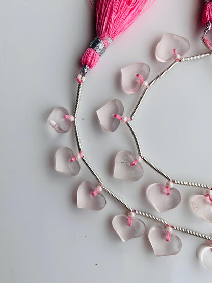 10 Pcs Natural Rose Quartz smooth heart shape face drill gemstone Fancy shape Briolette gemstone bead for jewelry Size 8x10x5 gift for her