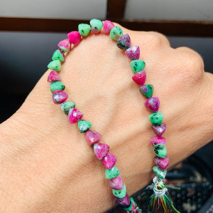 Natural Ruby Zoisite Trillion Shape Faceted Briolette Beads – 6mm, 8” Strand