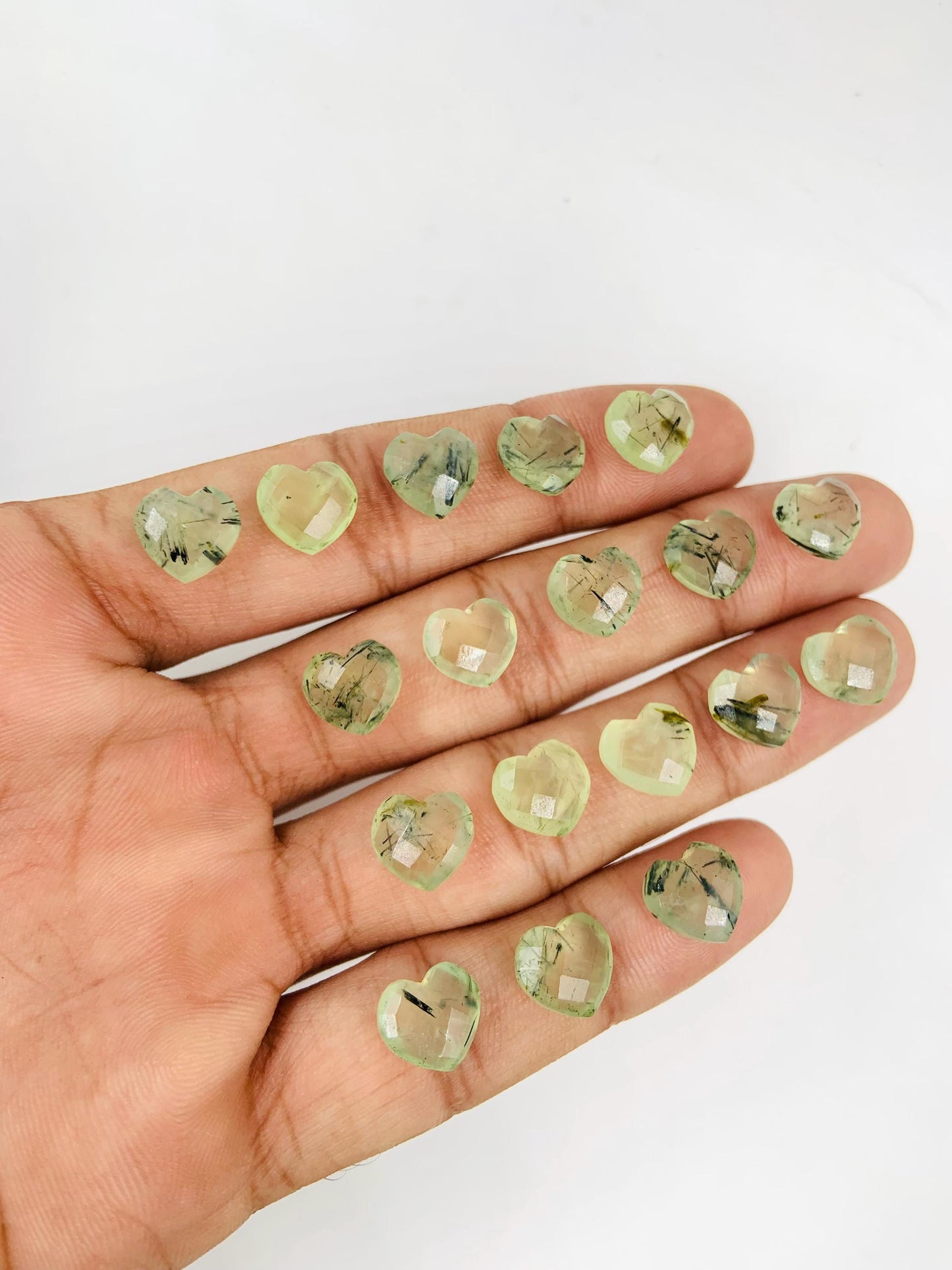 Natural Prehnite Faceted Carved Heart Shape Loose Gemstone Beads , Carved Heart Shape Gemstone Briolette , Wholesale Gemstone Beads  BBI321