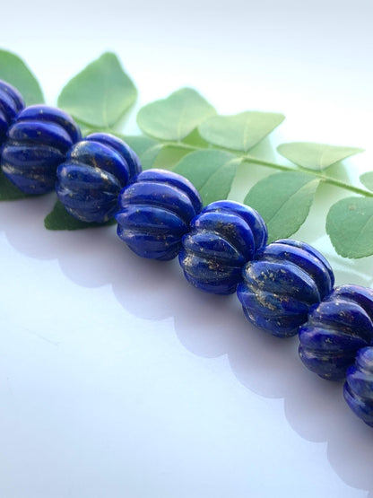Lapis Lazuli Carved Melon Rondelle Beads – Gemstone Briolette 8mm-12mm