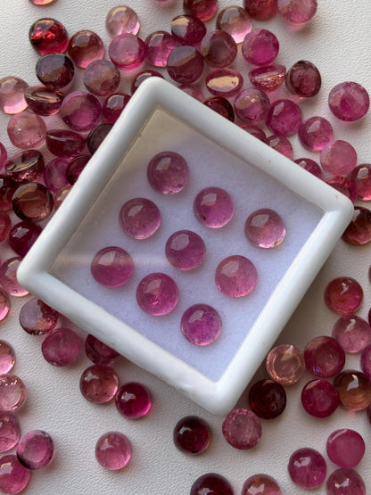 Natural Pink Tourmaline Smooth Round Gemstone Cabochon, CALIBRATED Loose Stone Cab, Round Jewelry Making Cabochons Semi Precious Cabochons