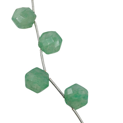 AAA Quality Natural Green Aventurine Faceted Hexagon Shape Gemstone Beads , Size 12mm Side Drilled Beads, Faceted Carved Beads , SKU-BBI1075