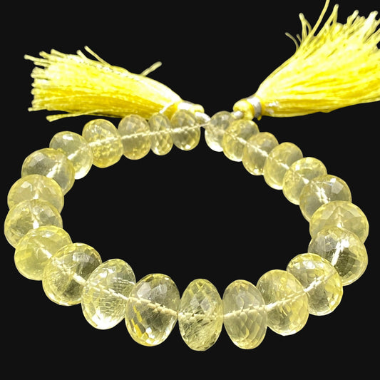 Natural 9mm yellow Quartz Gemstone Rondelle Beads Necklace, Faceted Lemon Quartz Gemstone Necklace Birthday Gift