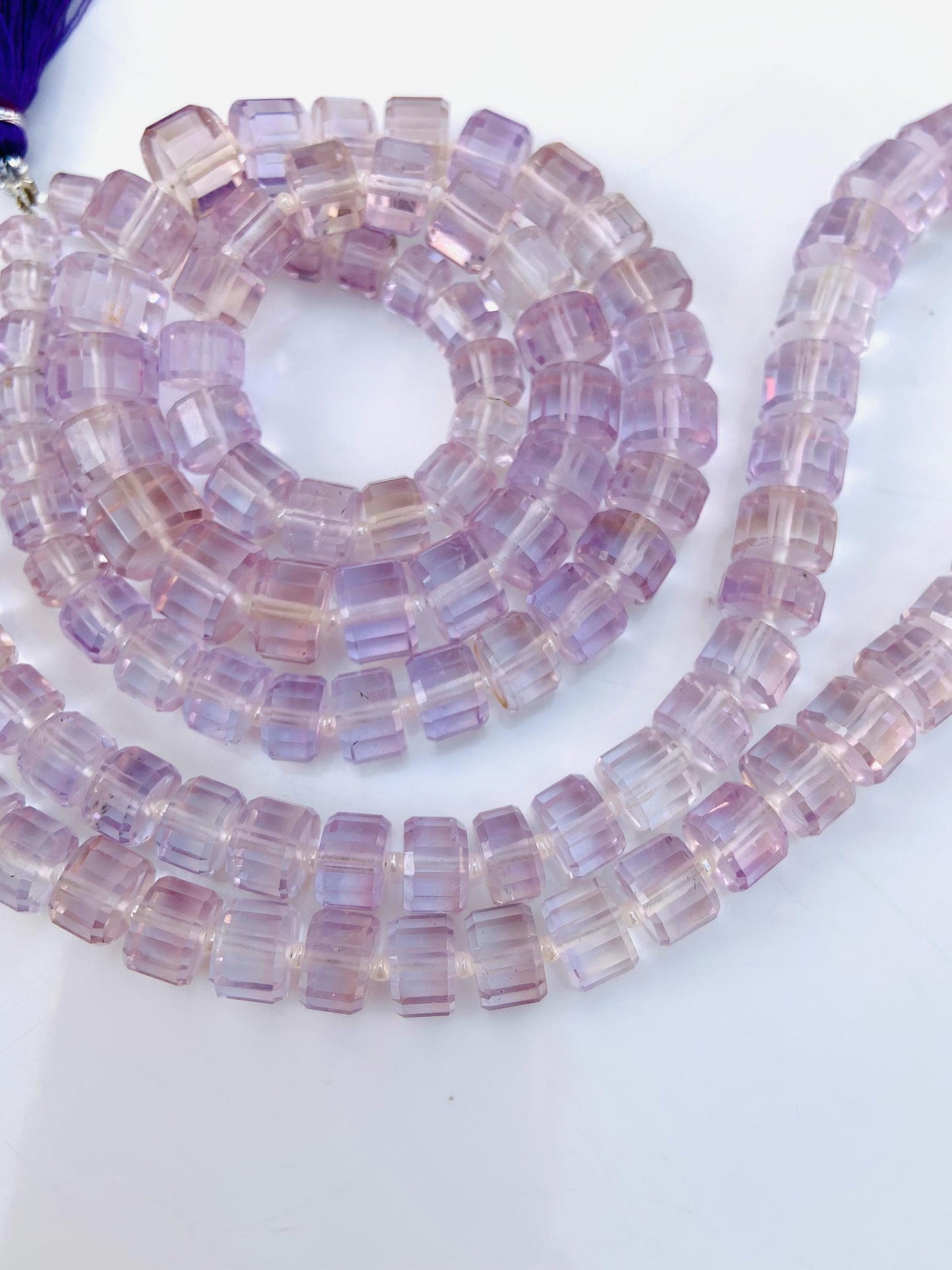 Natural Light Pink Amethyst Faceted Tyre Gemstone Beads 15" Strand