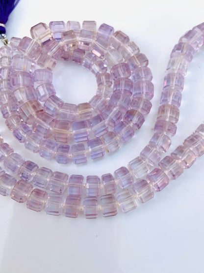 Natural Light Pink Amethyst Faceted Tyre Gemstone Beads 15" Strand