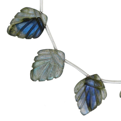 8 pcs Blue Laborite Carved Shield Shape leaf Natural Gemstone Briolette Face Drill Beads | Beads For Jewelry | Wholesale Gemstone BBI918