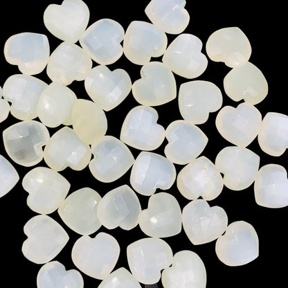 2 Pieces Natural White Moonstone Faceted Heart Shape Gemstone, Size 10mm, Hand Carved Briolette Beads, Loose Stone For Jewelry, SKU-BBI309