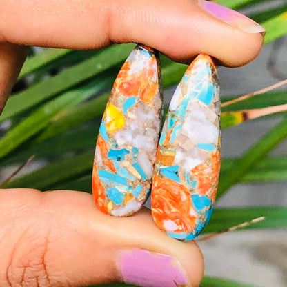 1 Pair Spiny Oyster Copper Turquoise Briolette Smooth Long Pear Shape Gemstone Size 10x31mm, Matching Pair Briolette, Earring Making  BBI971