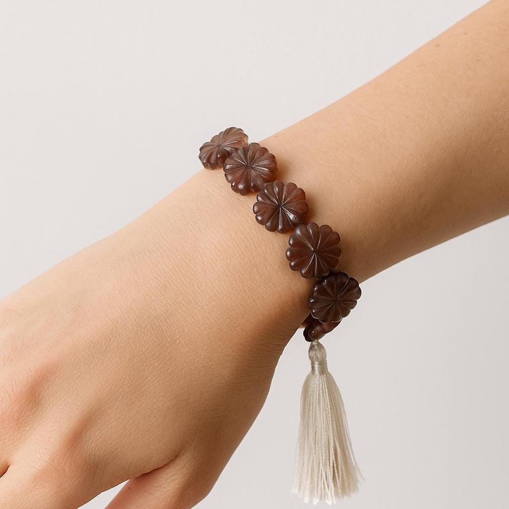 10 Pieces Natural Chocolate moonstone Carved Flower gemstone Fancy shape Slot Carved Briolette beads for jewelry making Size 14mm to 15mm