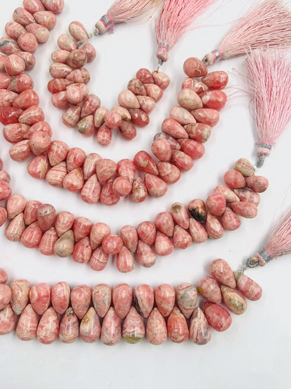 Natural rhodochrosite Smooth briolette drop shape gemstone beads Side drilled beads Matching pair, Smooth teardrops for earring making