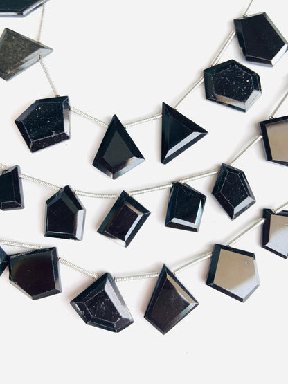 Natural Black Spinel Faceted Step Cut Nugget Beads