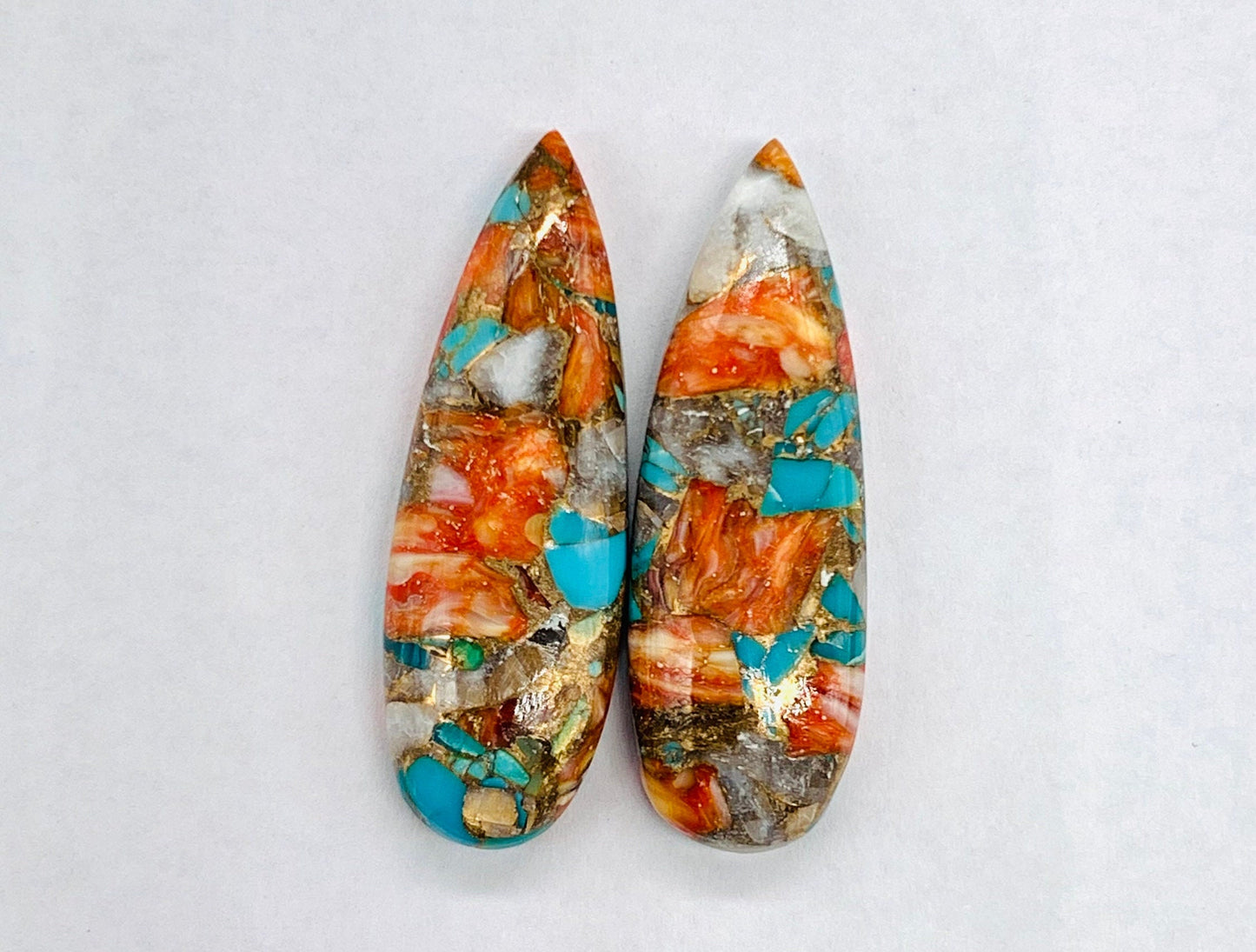1 Pair Spiny Oyster Copper Turquoise Smooth Long Pear Shape Flat back  Gemstone Size 10x31mm, Matching Pair Briolette, Earring Making BBI971