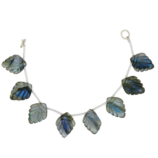 8 pcs Blue Laborite Carved Shield Shape leaf Natural Gemstone Briolette Face Drill Beads | Beads For Jewelry | Wholesale Gemstone BBI918