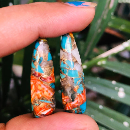 1 Pair Spiny Oyster Copper Turquoise Smooth Long Drop Gemstone, Size 9x30mm, Matching Pair Briolette, Earring Making Gemstone, SKU - BBI267