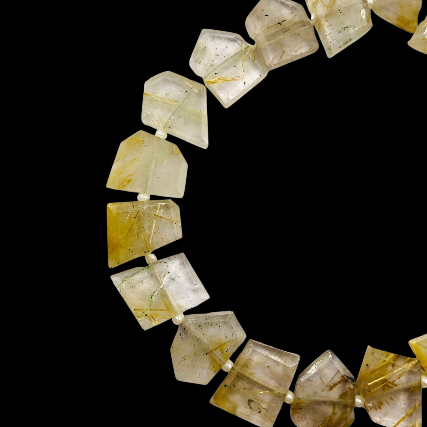 Natural Golden Rutile Fancy Slice Briolette Beads | Center Drill Gemstone Beads