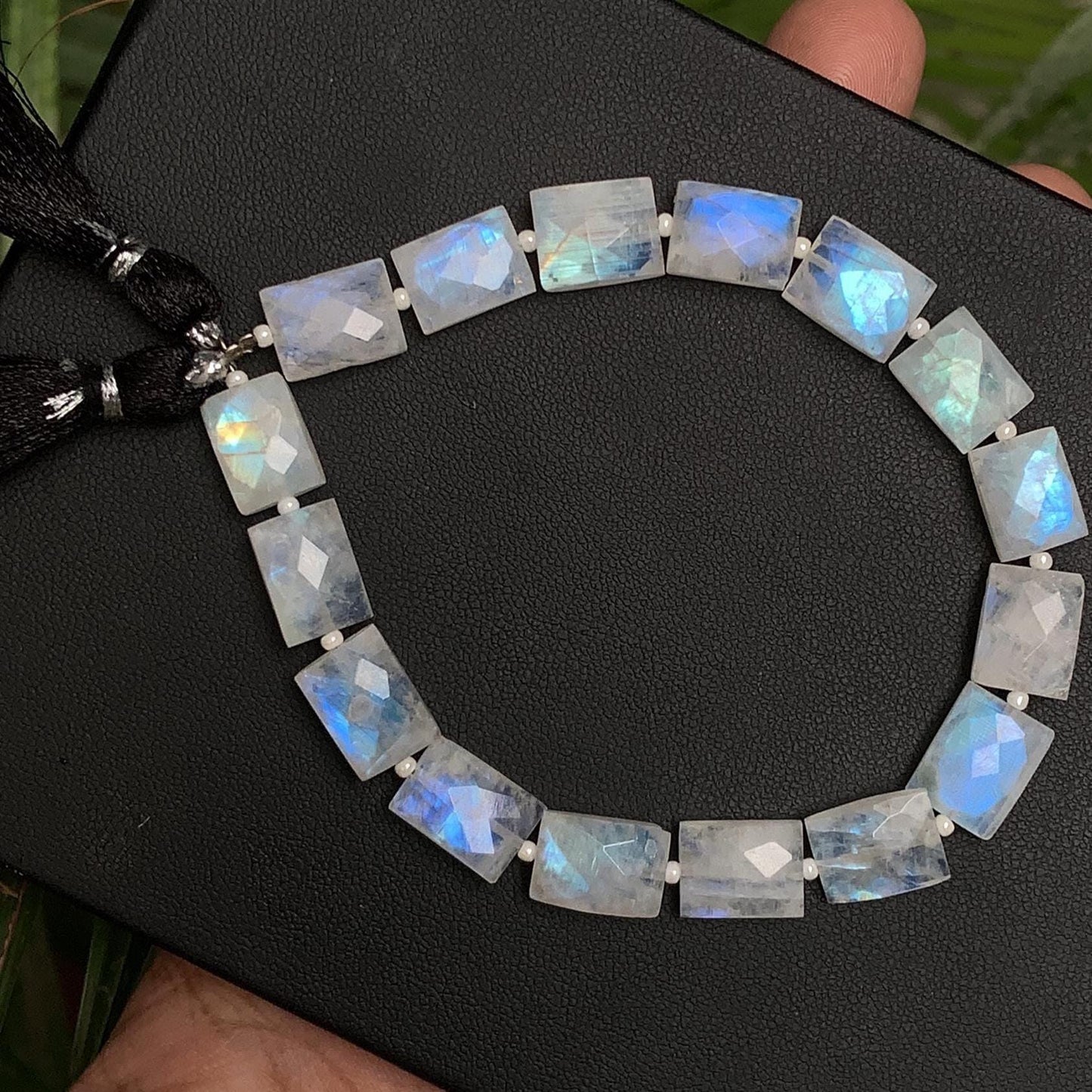 Natural White rainbow Square faceted Center Drill Beads Rainbow Moonstone Briolette Gemstone Chicklet Shape beads for Jewelry, Size 8x10x5mm