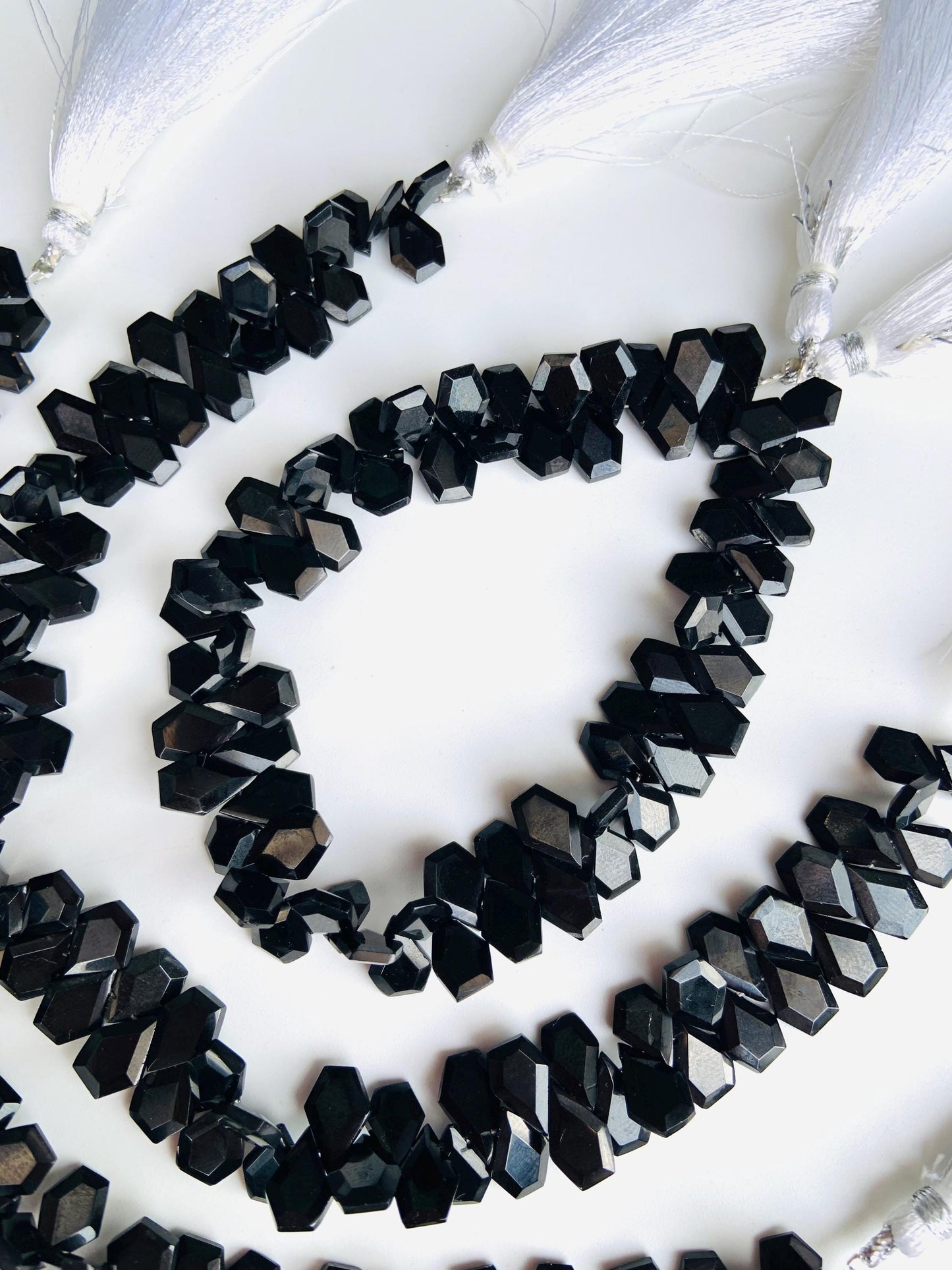 Natural Black Spinel Faceted Step Cut Nugget Beads