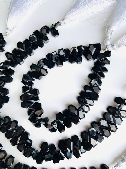 Natural Black Spinel Faceted Step Cut Nugget Beads