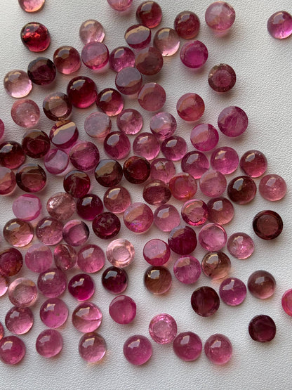 Natural Pink Tourmaline Smooth Round Gemstone Cabochon, CALIBRATED Loose Stone Cab, Round Jewelry Making Cabochons Semi Precious Cabochons