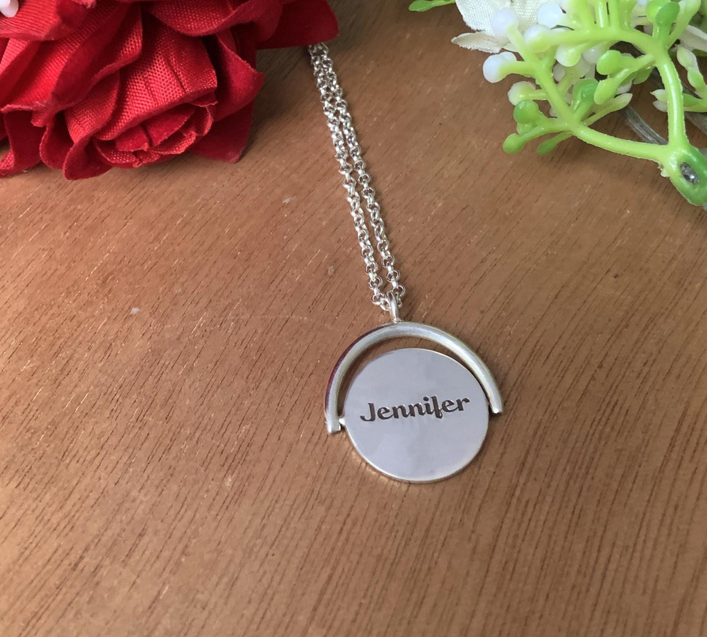 Personalized Spinning Initial Name Necklace - Dainty 925 Silver Gift