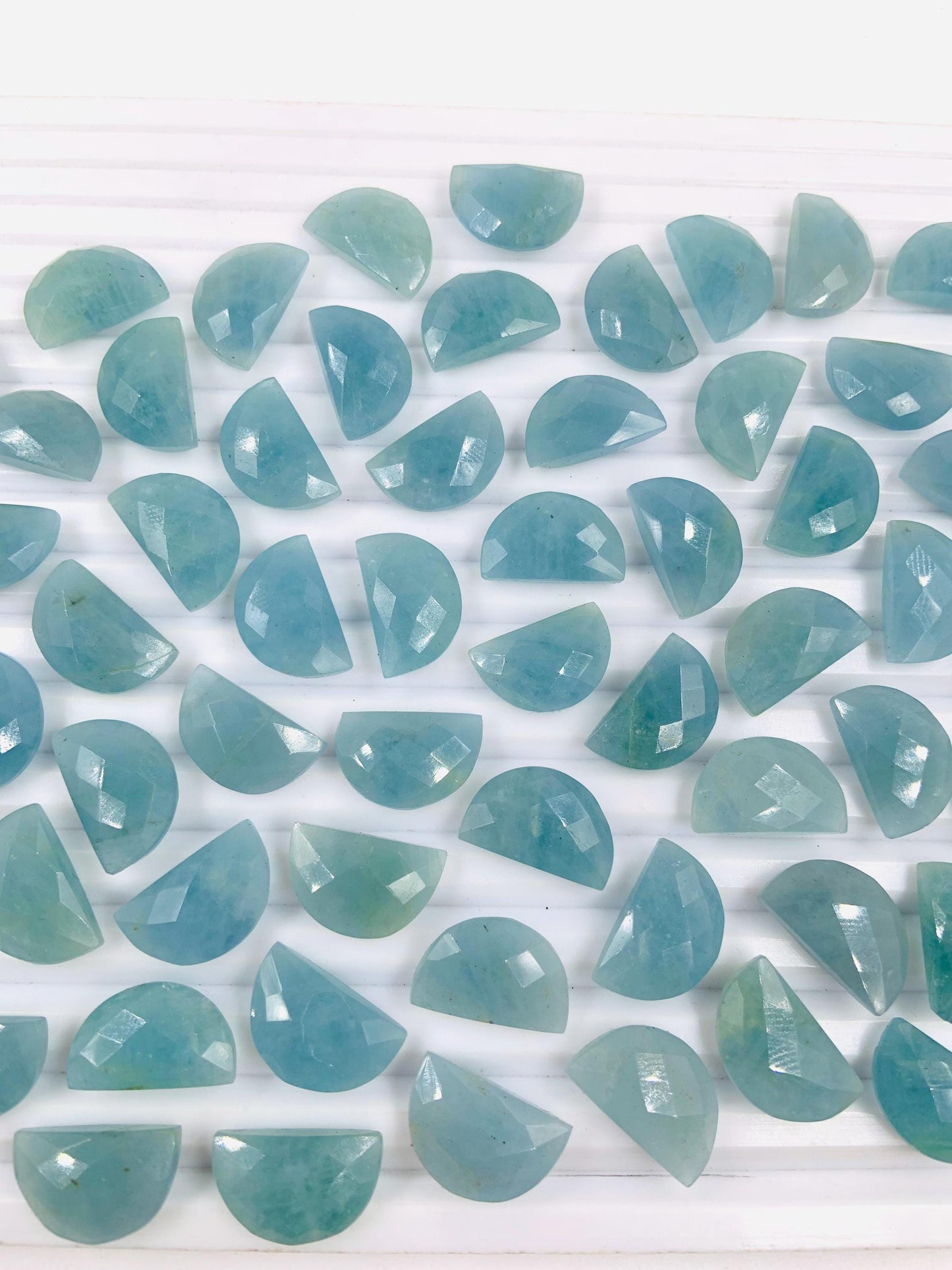 2 Pieces Natural Aquamarine gemstone, Half Moon D - shape gemstone, Earring Components, Half moon gemstone, Size 10x16mm, SKU - BBI206