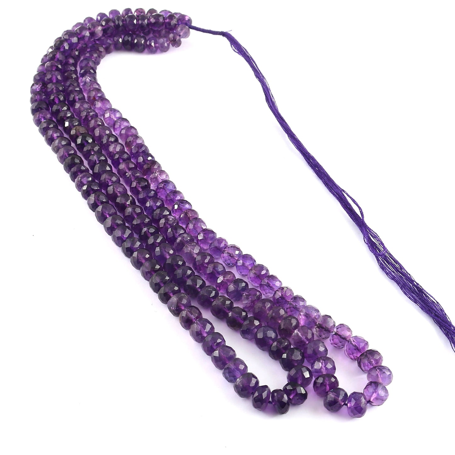 Natural Amethyst Faceted Rondelle Gemstone Beads 18" Strand
