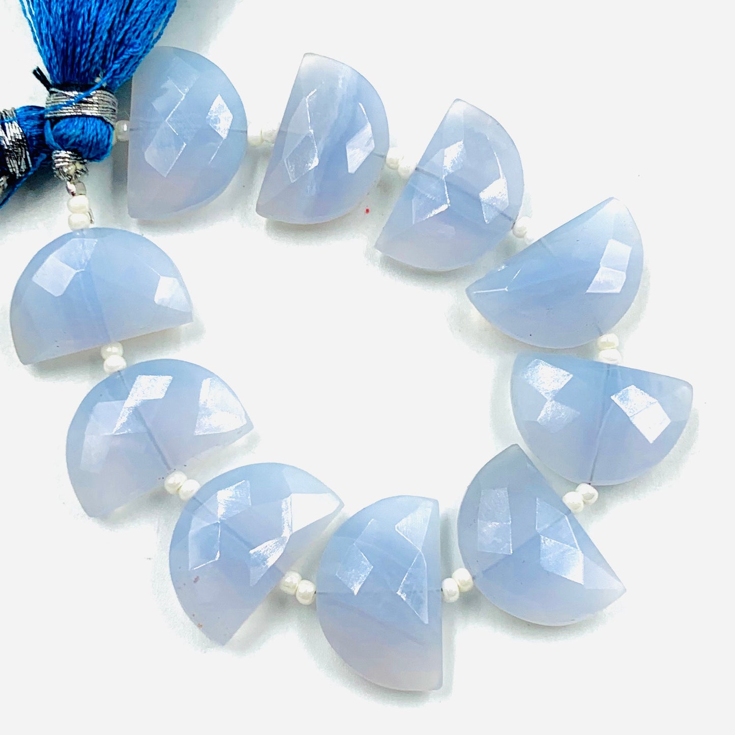 Natural Blue Lace Agate D-Shape Briolette Beads | 10x16mm Faceted Gemstones