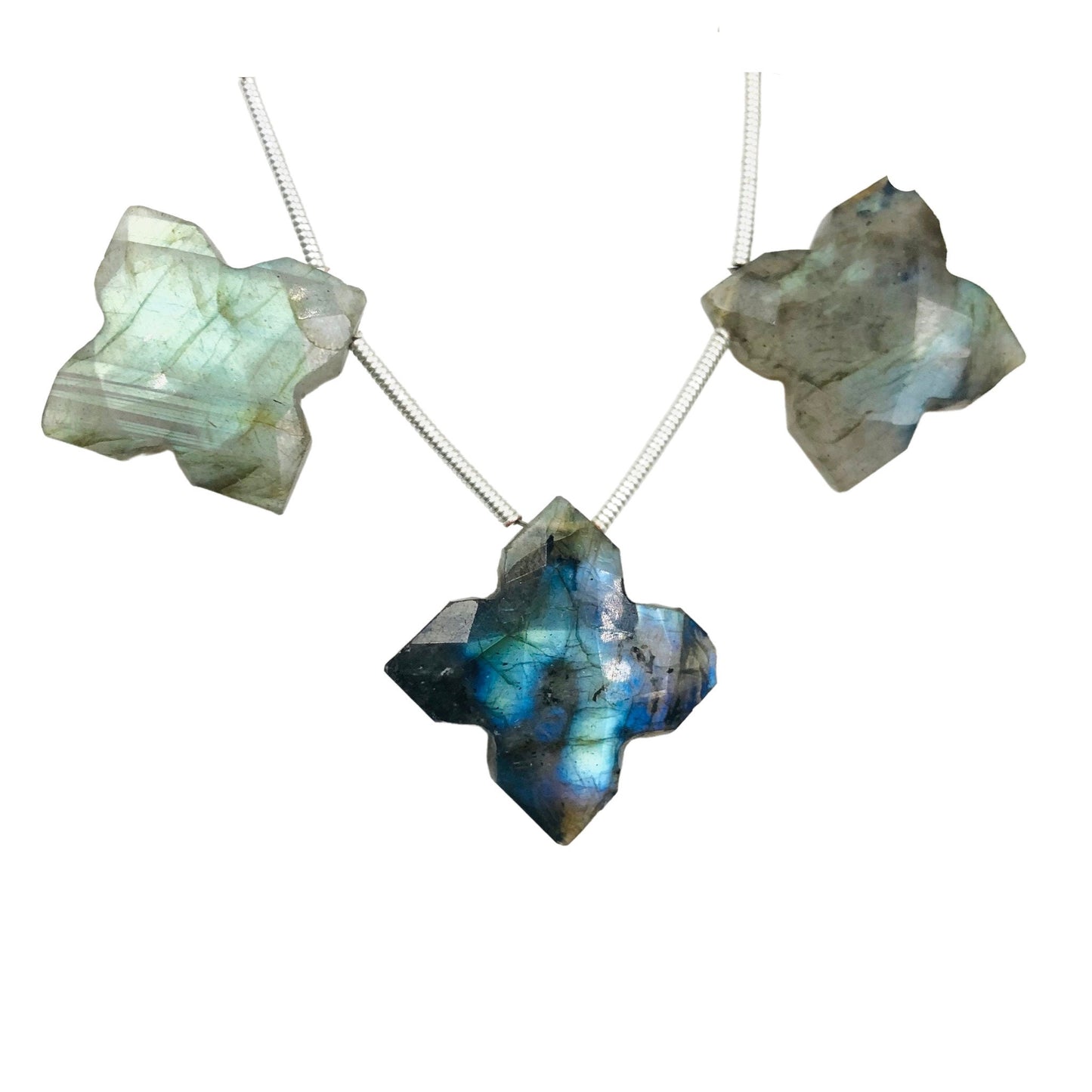 Natural Labradorite Clover Beads - Faceted Gemstone Strand 8 Pcs