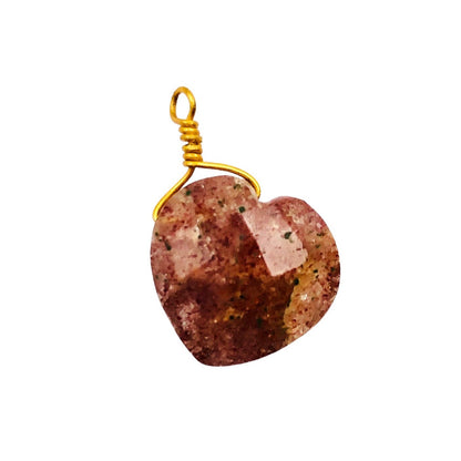 2 Piece Natural Red Strawberry Faceted Heart Shape Gemstone, Single Bail Gold Plated Wire Connector, Size 10mm, Charms & Pendent, SKU-BBI331