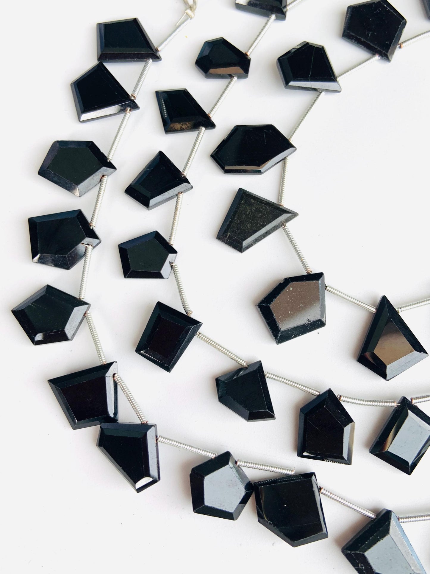 Natural Black Spinel Faceted Step Cut Nugget Beads