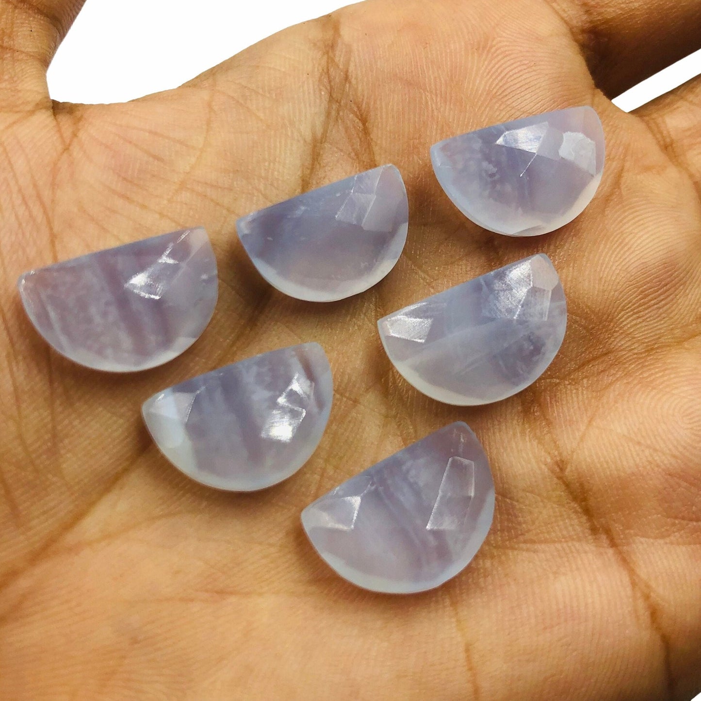 2 Pieces Natural Blue Lace Faceted Semi Circle Shape Gemstone, Size 10x16mm, Half Moon Gemstone Briolette, Making Jewelry, SKU-BBI222