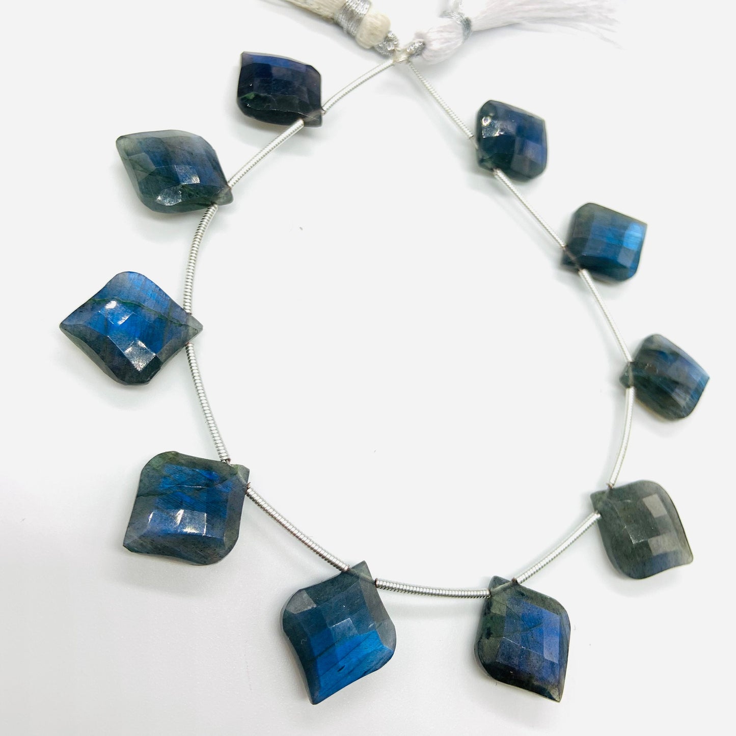 Natural Labradorite Beads 10 Pcs - Faceted Fancy Cut Gemstone, Side Drill