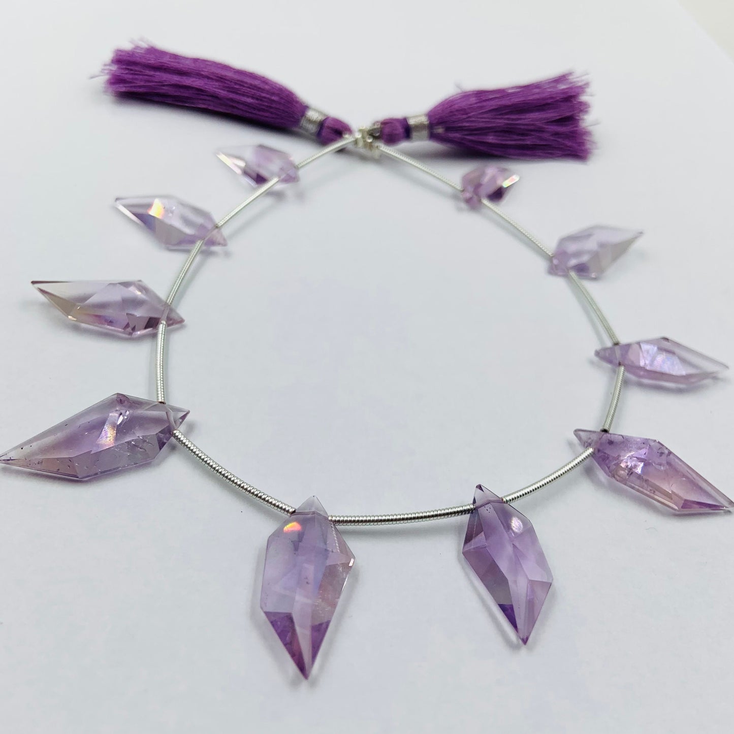 Natural Amethyst & Ametrine Spindle Cut Beads - Faceted Gemstone 10 Pcs