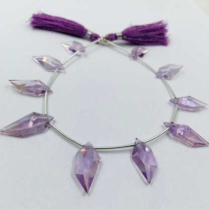 Natural Amethyst & Ametrine Spindle Cut Beads - Faceted Gemstone 10 Pcs