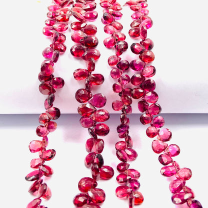 Natural Rhodolite Garnet Gemstone Pear Briolette Beads | Natural Rhodolite Semi Precious Gemstone Faceted Beads 8 Inch Strand