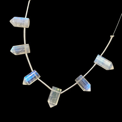 8 Faceted Rainbow Moonstone Pencil Beads, 6x12mm Briolette Gemstone